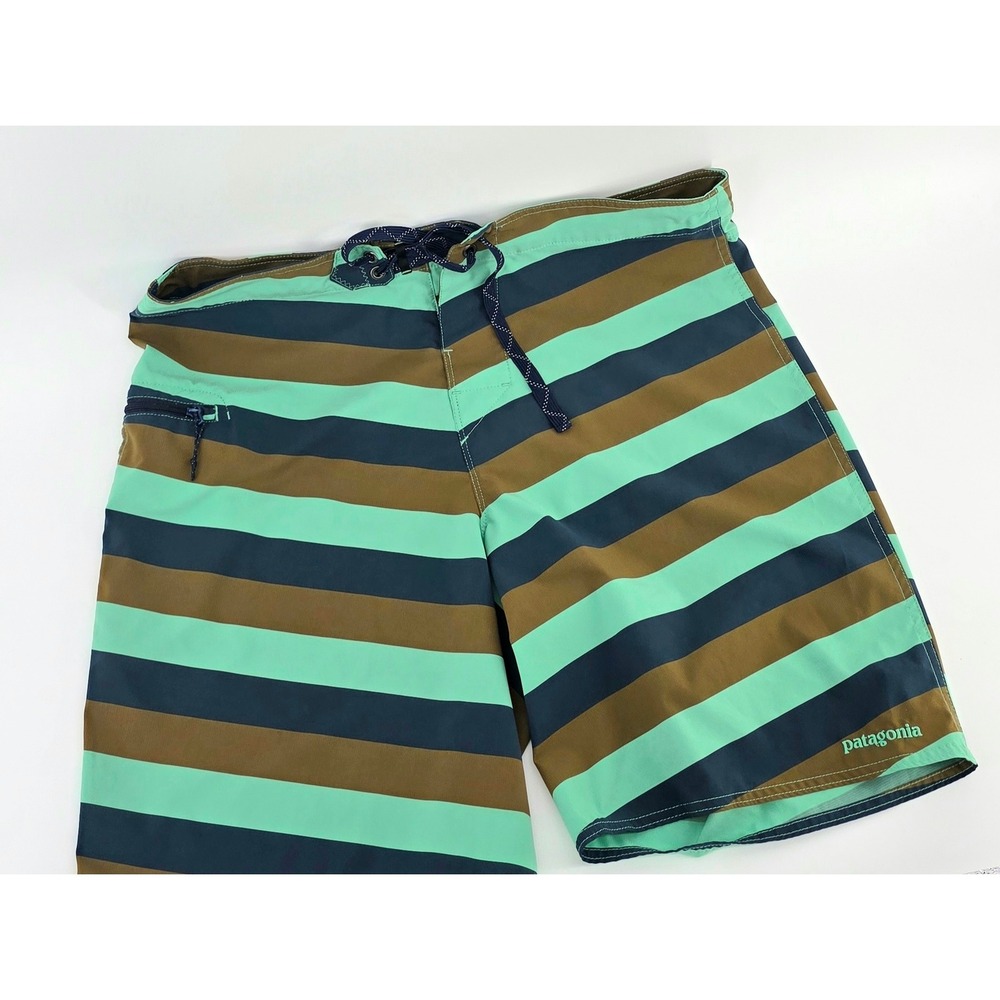 Patagonia Board Shorts Size 34 Mens Striped Teal Brown Navy Gorpcore Summer